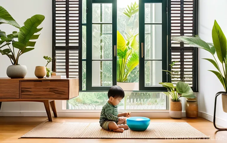 그린빌딩 인증 - **Healthy, Serene Green Home Interior:** A bright and airy modern Vietnamese living room, bathed in ...