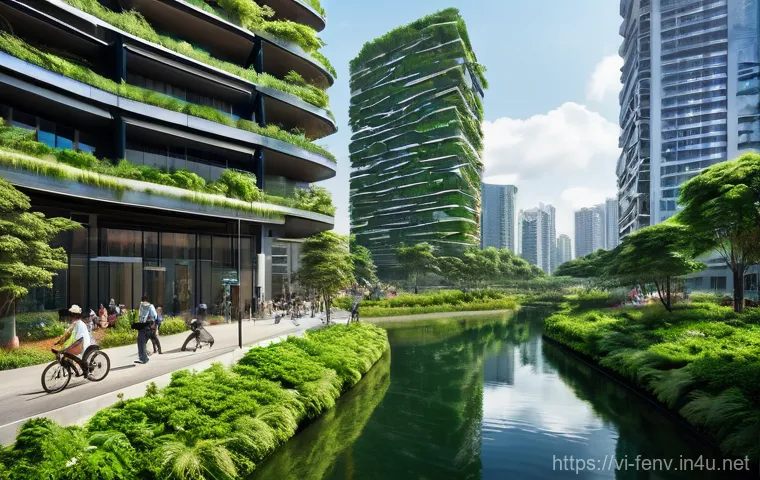 그린빌딩 인증 - **Innovative, Energy-Saving Building Exterior:** A contemporary building exterior under a clear, sun...