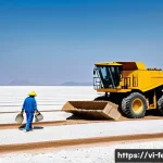 Home 22 리튬 배터리와 환경 - A detailed scene depicting a lithium mining operation in a desert region of Vietnam, showcasing larg...