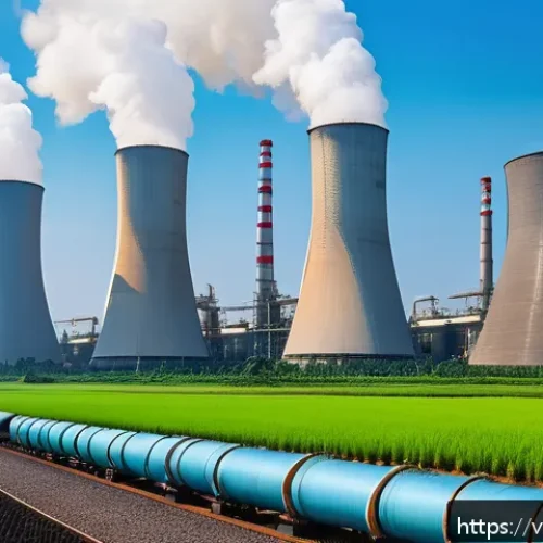 Home 32 탄소 포집 기술 - A detailed industrial scene showing a modern Vietnamese coal-fired power plant equipped with advance...