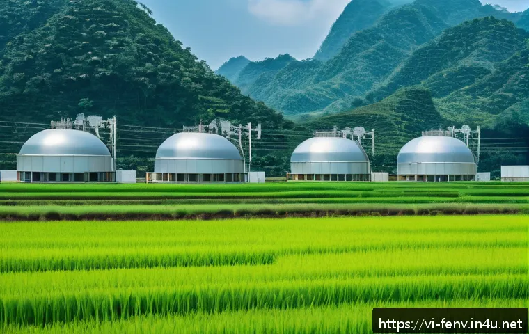 소형 원자로와 에너지 생산 - A modern small modular nuclear reactor (SMR) facility situated in a lush Vietnamese rural landscape,...